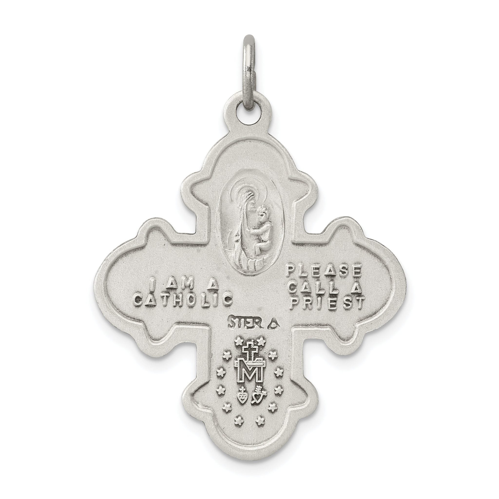 Sterling Silver 925 Antiqued 4-Way Medal Solid Vintage-Inspired Charm