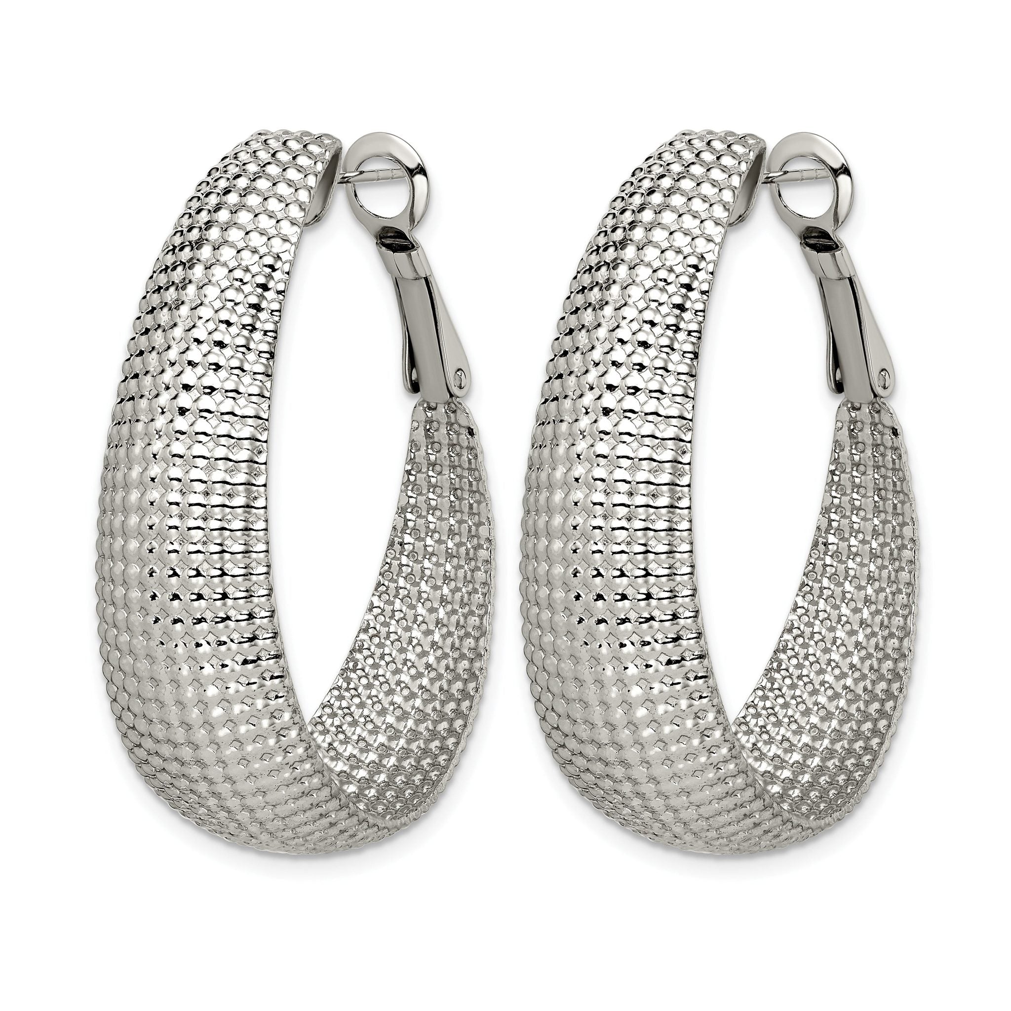 Stainless Steel Polished Oval Textured J-Hoop Earrings for Women Secondary image