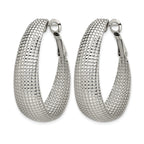 Stainless Steel Polished Oval Textured J-Hoop Earrings for Women