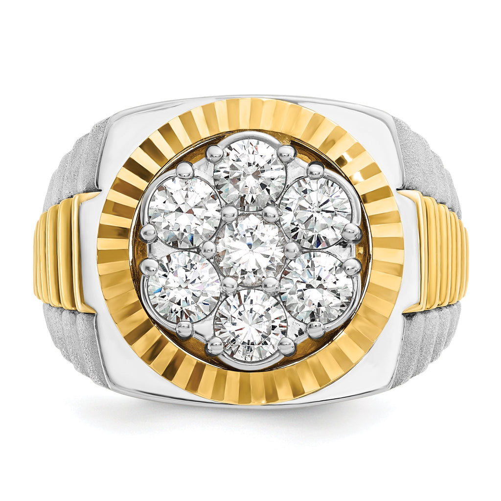 14k Two-tone Mens Polished Satin and Diamond-cut Round Cluster Ring Mounting, Mounting Only