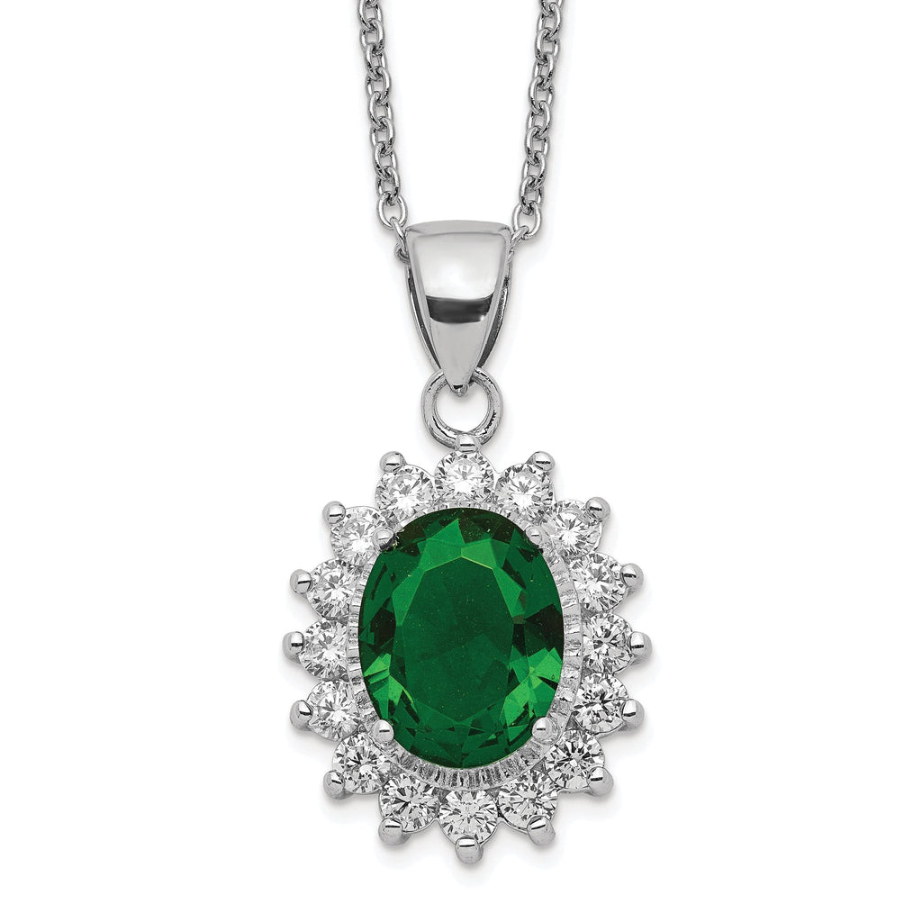 Sophia Jewelers Sterling Silver Green Glass & White CZ Necklace Polished Elegance