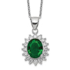 Sophia Jewelers Sterling Silver Green Glass & White CZ Necklace Polished Elegance