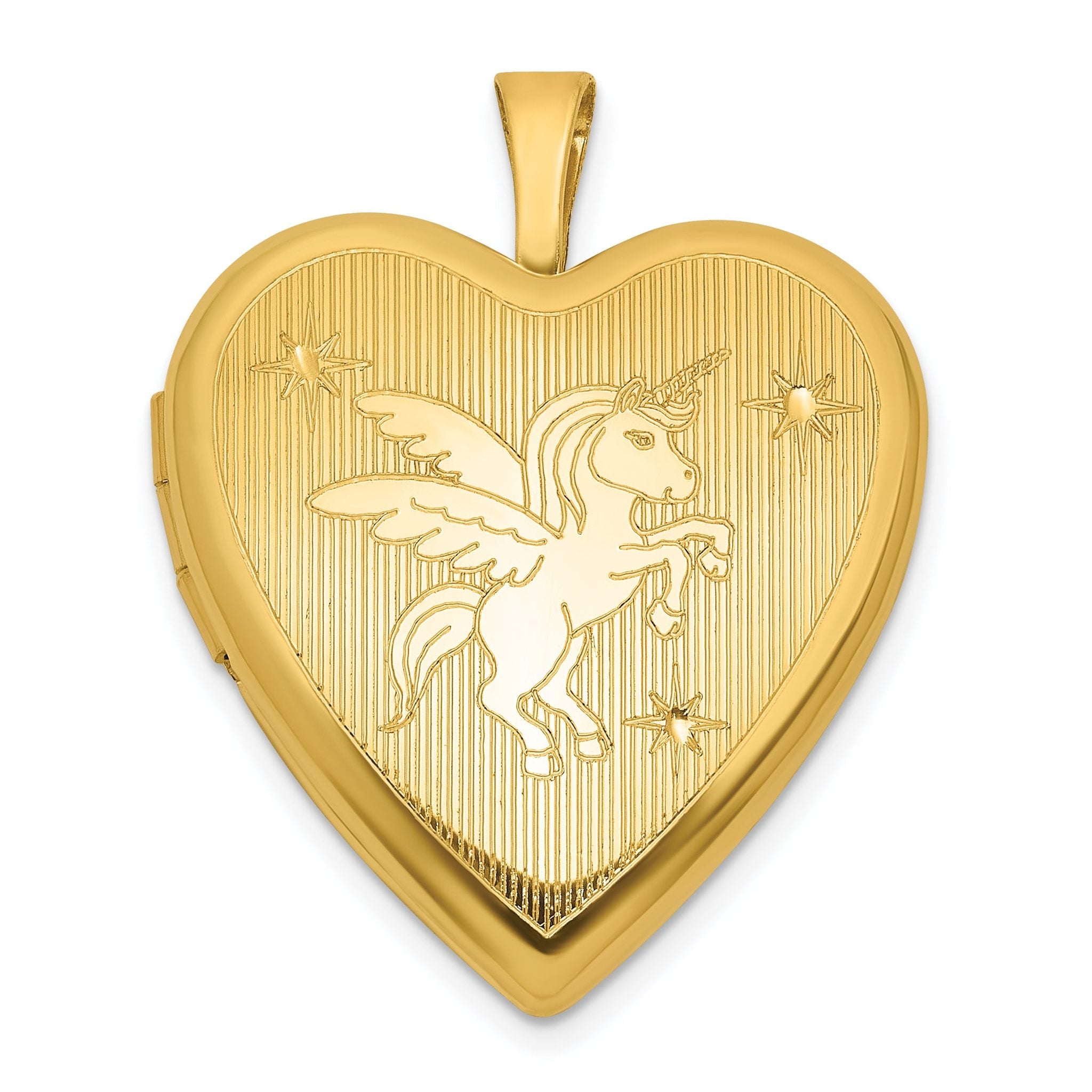 Sterling Silver Gold-plated Polished Front/Brushed Back Unicorn/Alicorn 20mm Heart Locket Main image