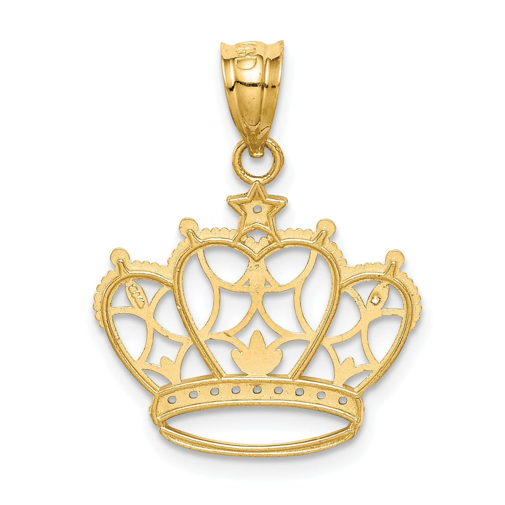14K Gold and Rhodium Crown Pendant with Polished Finish