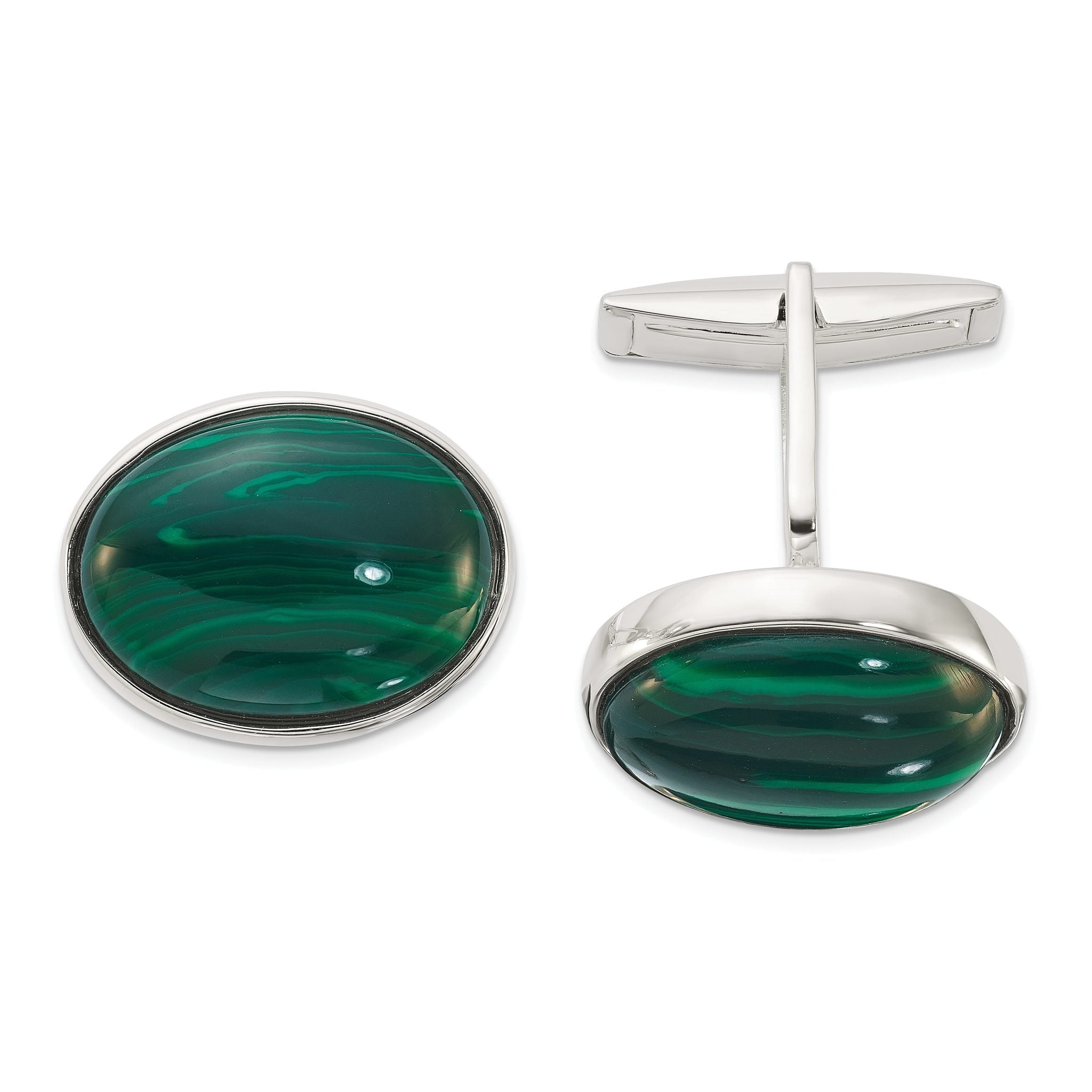 Sterling Silver Polished Malachite Oval Cuff Links Main image