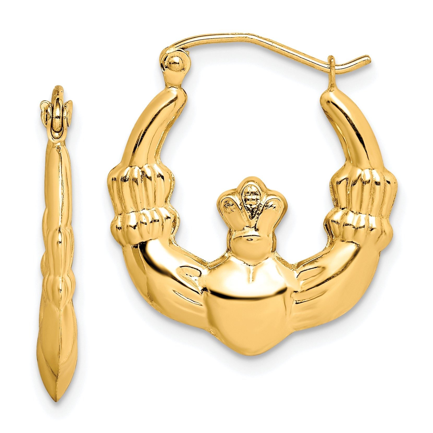 10K Gold Claddagh Hoop Earrings with Polished Finish for Women Main image
