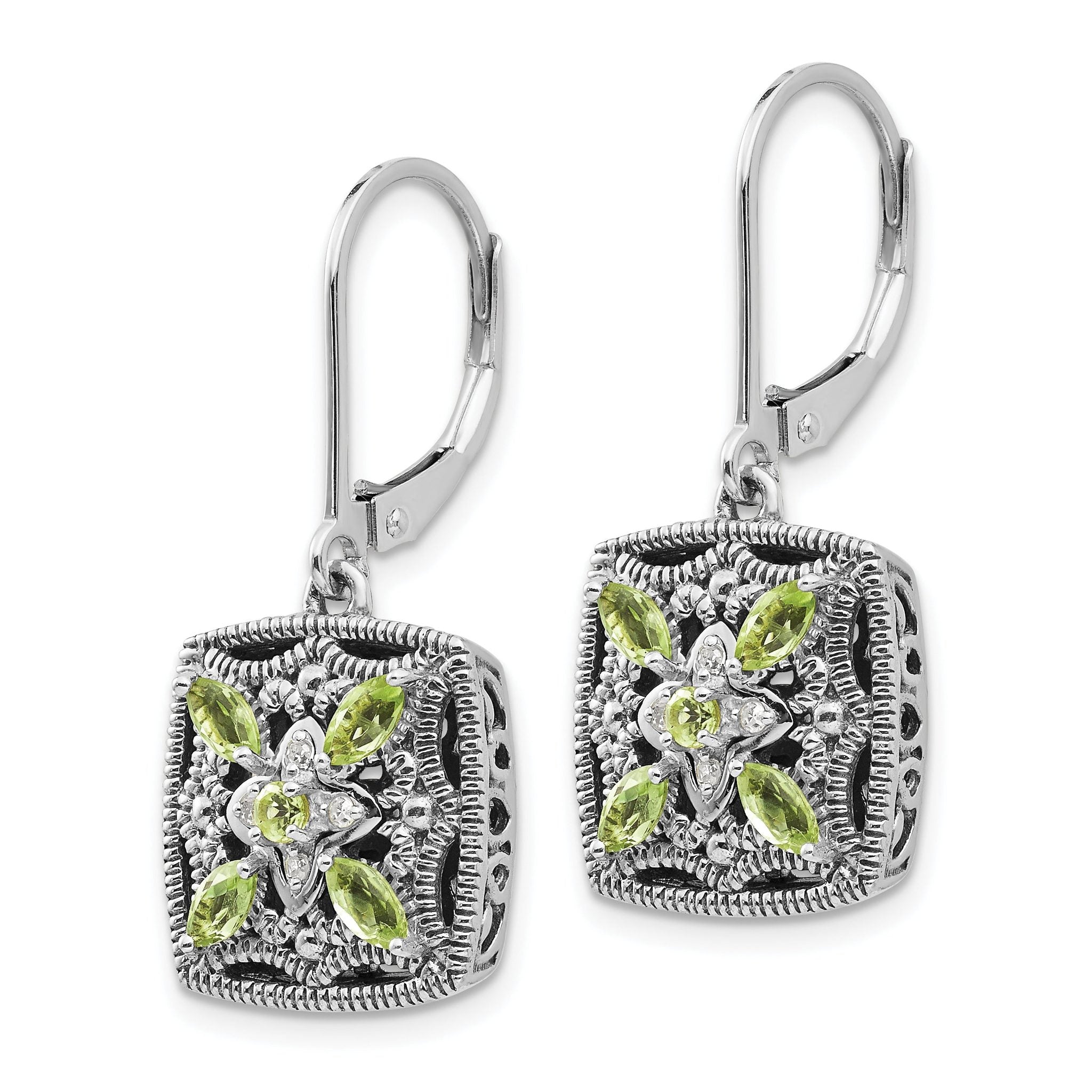 Sophia Jewelers Sterling Silver and 14K Gold Peridot Diamond Leverback Earrings Secondary image