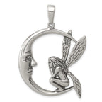 Vintage Inspired Sterling Silver Moon Fairy Pendant with Antiqued Finish