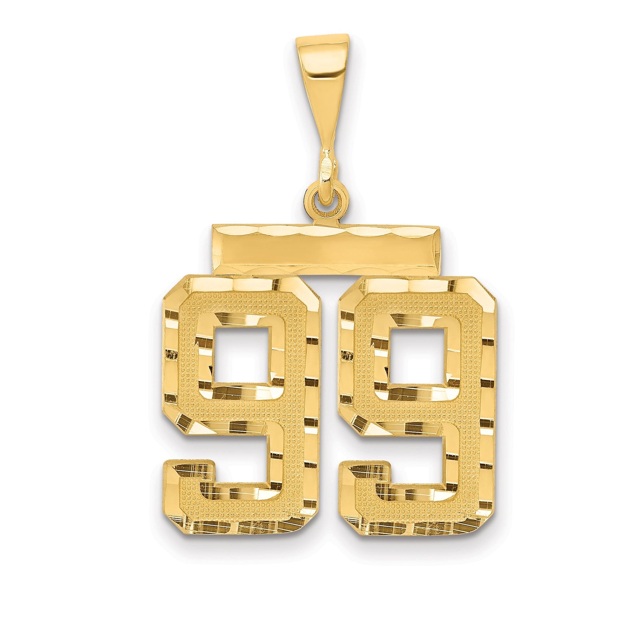 14K Gold Diamond-Cut Number 99 Charm  Polished Medium, Themed Pendant
