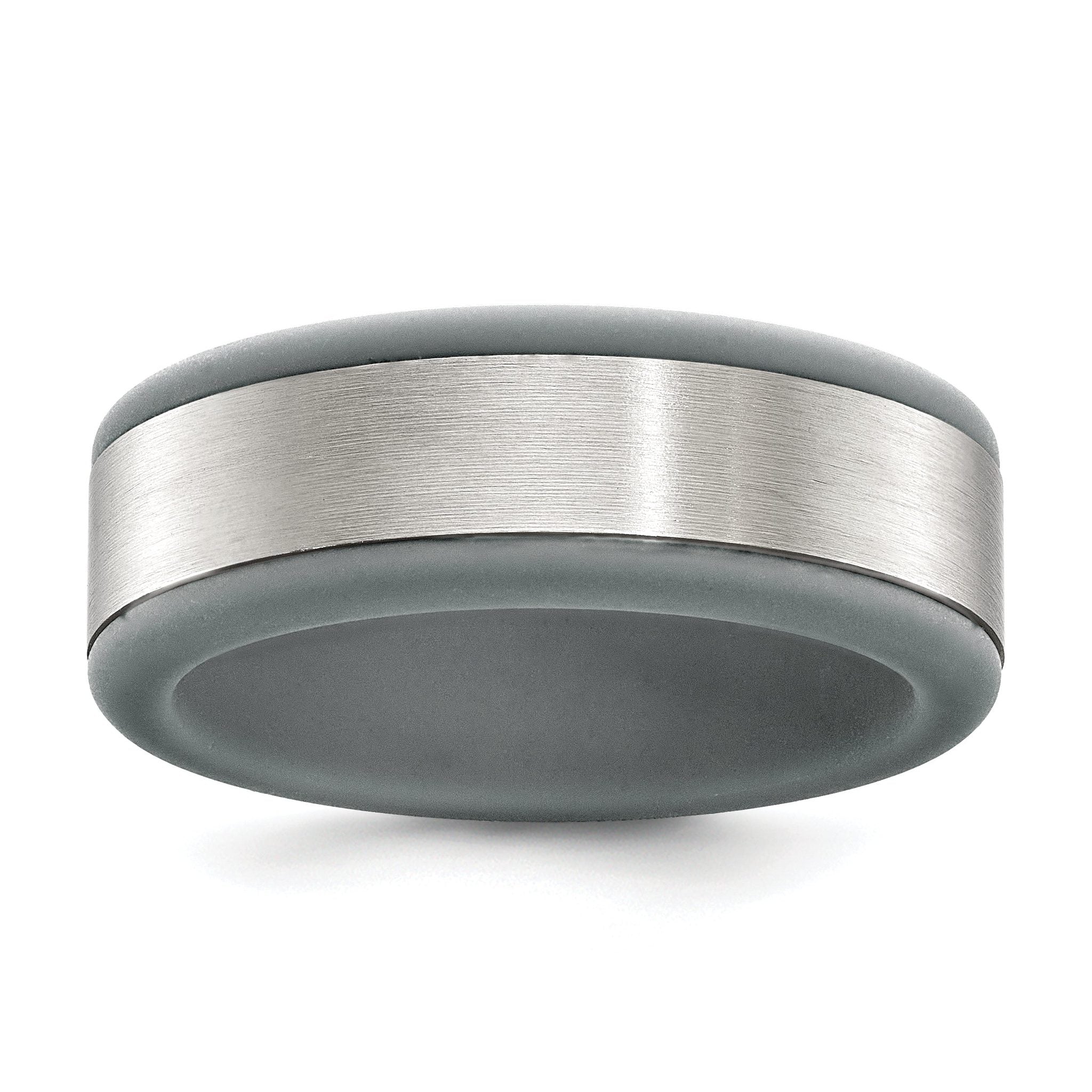 Brushed Wedding Band in Stainless Steel with Grey Silicone Inlay, 8mm Main image