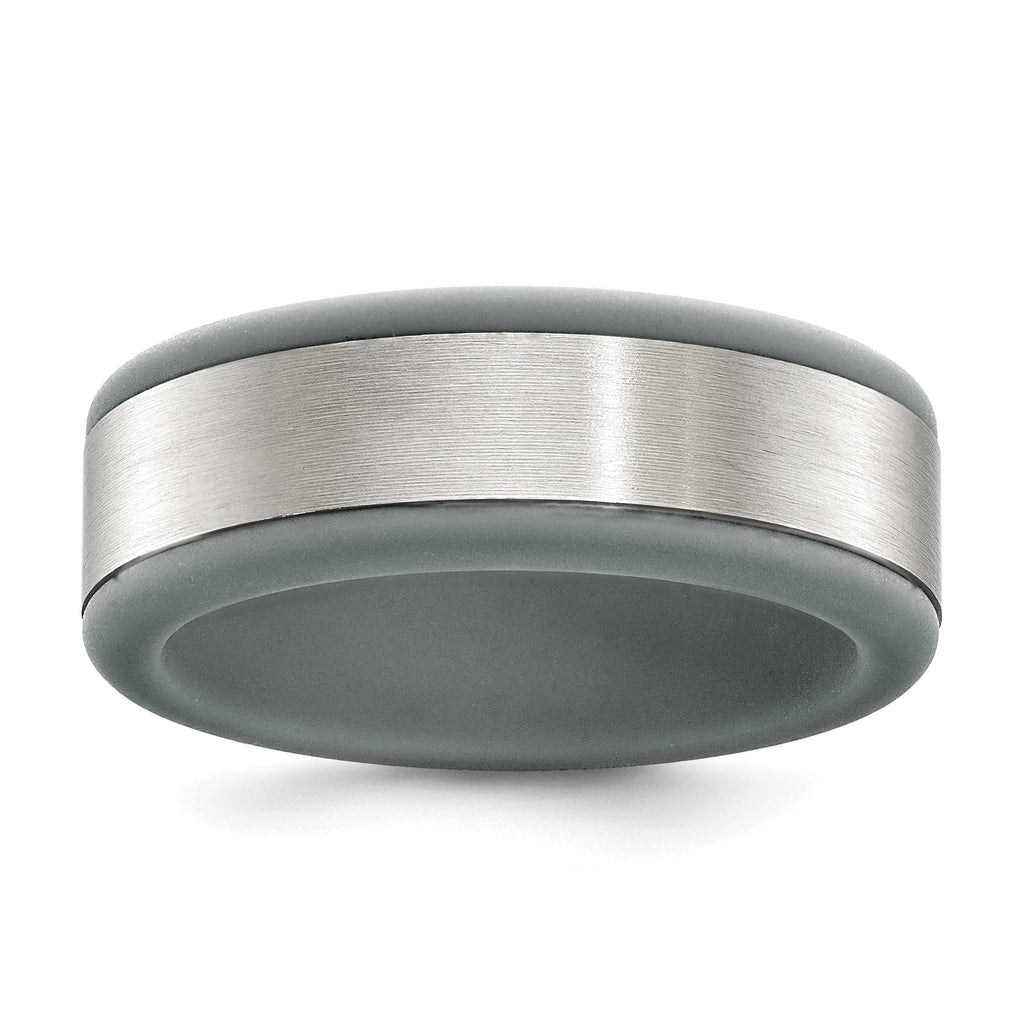 Brushed Wedding Band in Stainless Steel with Grey Silicone Inlay, 8mm