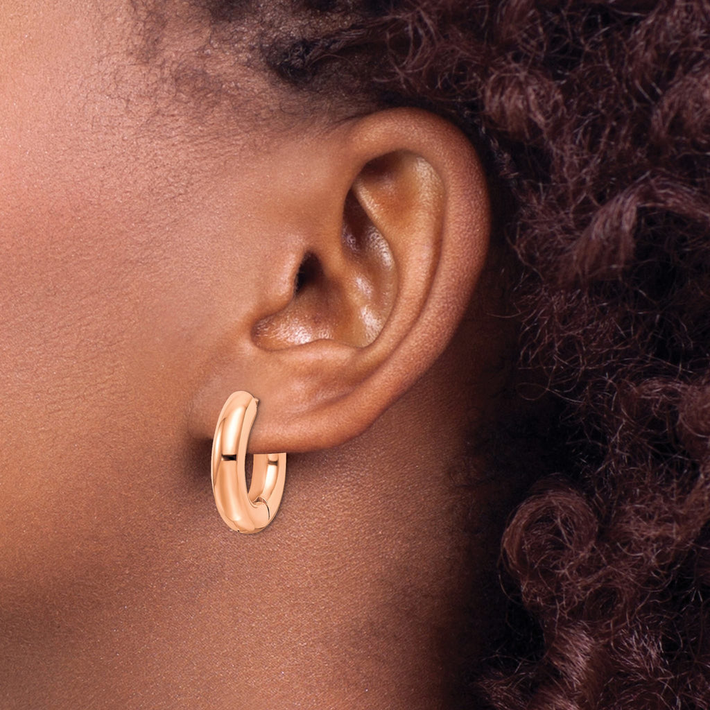 Stainless Steel Rose Gold-Tone Polished Hinged Huggie Hoop Earrings