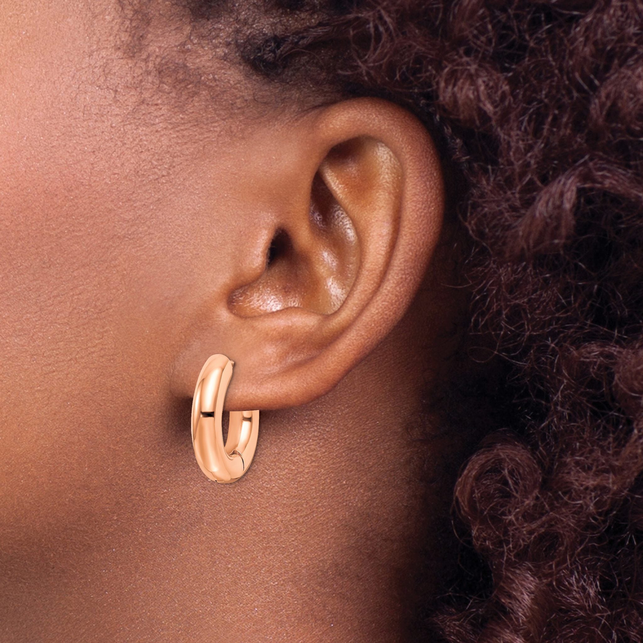 Stainless Steel Rose Gold-Tone Polished Hinged Huggie Hoop Earrings