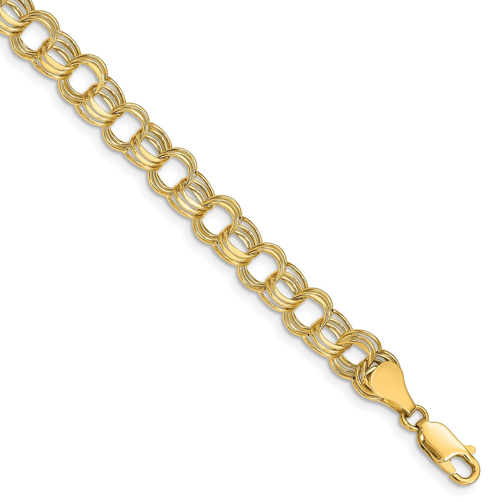 10k Lite 7mm Triple Link Charm Bracelet