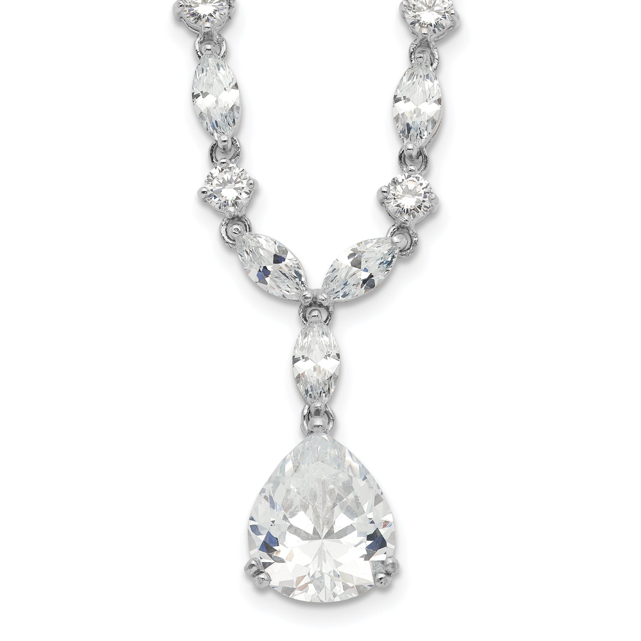 Cheryl M Sterling Silver Rhodium-plated Fancy Marquise-cut & Brilliant-cut Pear CZ 17 Inch Necklace Main image