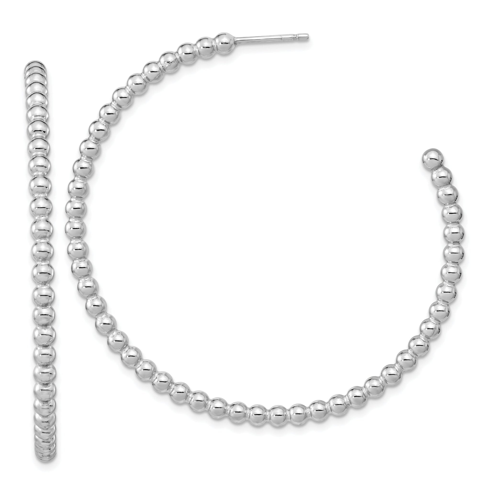 Sterling Silver Rhodium-plated Polished Beaded Hoop Post Earrings Main image
