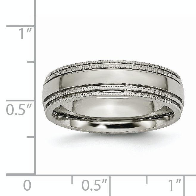 Grooved & Beaded Edge Wedding Band in Titanium, 6mm