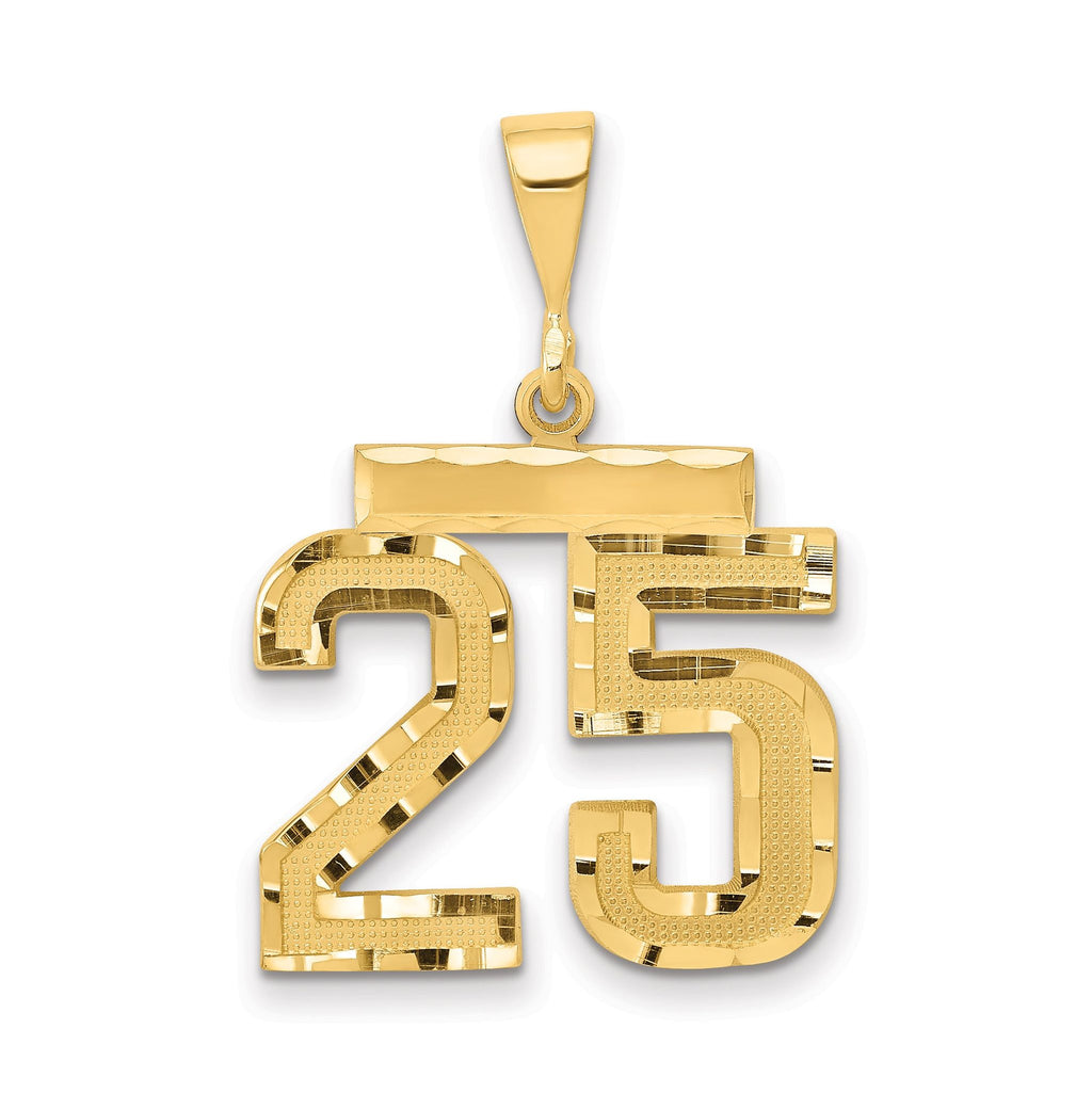 14K Gold Medium Diamond-Cut Number 25 Charm Polished Yellow Gold