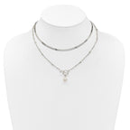 Sterling Silver Polished Baroque White Crystal Pearl Multi-strand 14 inch with 2 inch Extension Necklace