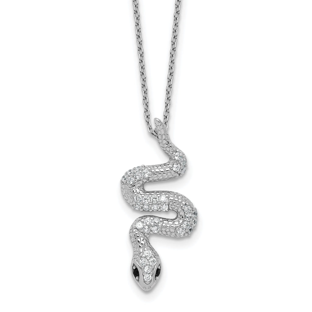 Cheryl M Sterling Silver Rhodium-plated Polished Black and White CZ Snake 16 Inch with 2 Inch Extension Necklace