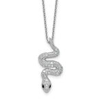 Cheryl M Sterling Silver Rhodium-plated Polished Black and White CZ Snake 16 Inch with 2 Inch Extension Necklace