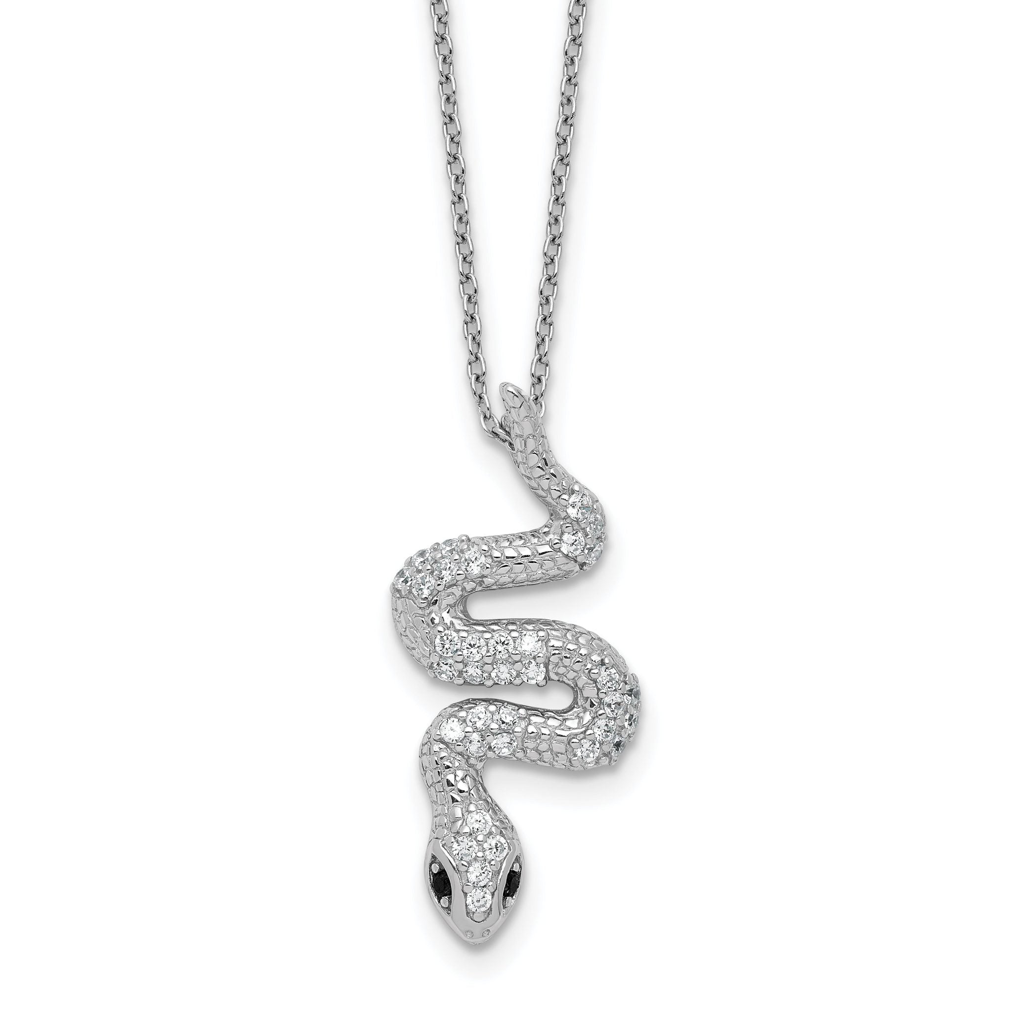 Cheryl M Sterling Silver Rhodium-plated Polished Black and White CZ Snake 16 Inch with 2 Inch Extension Necklace
