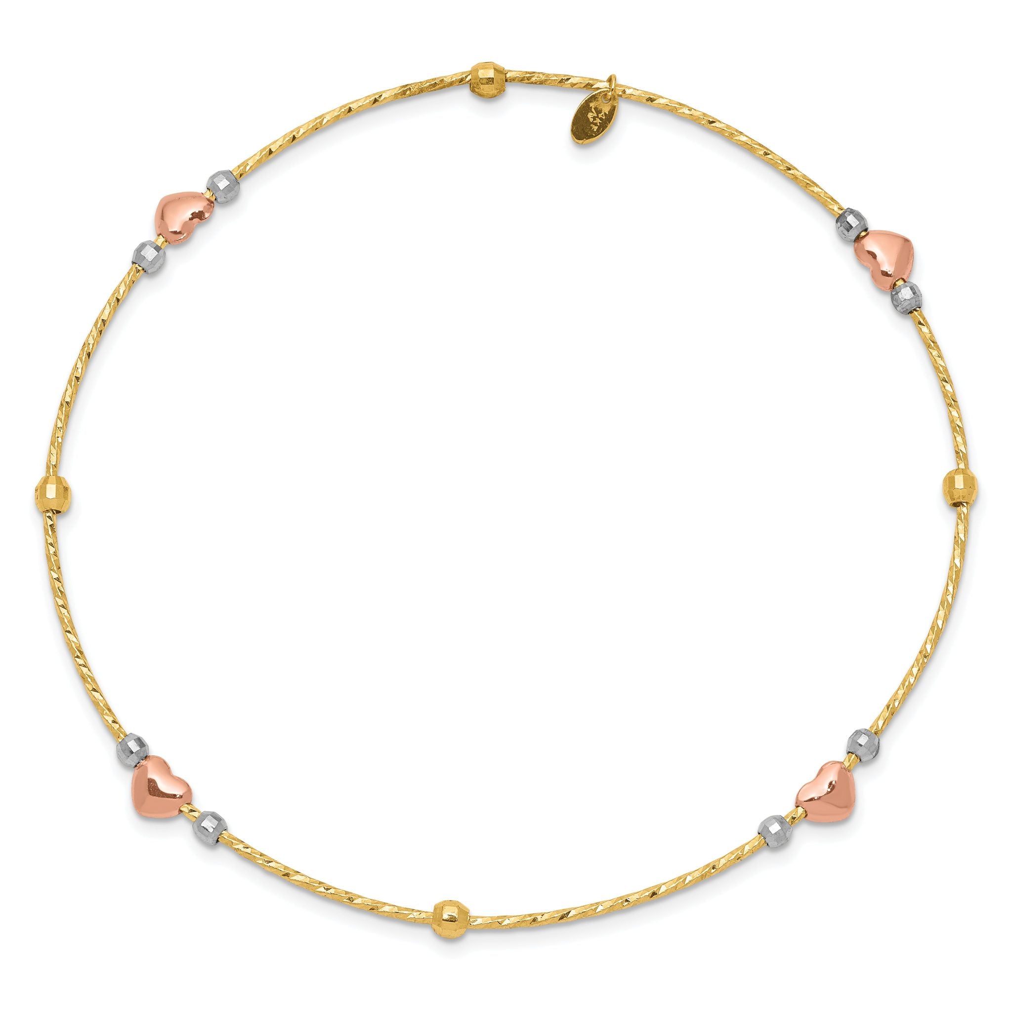 14k Tri-color Heart Diamond-cut Slip-on Bangle Secondary image