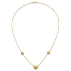 14K Polished Filigree Puffed Heart 3-Station 16 inch Necklace Plus 2 inch Extender