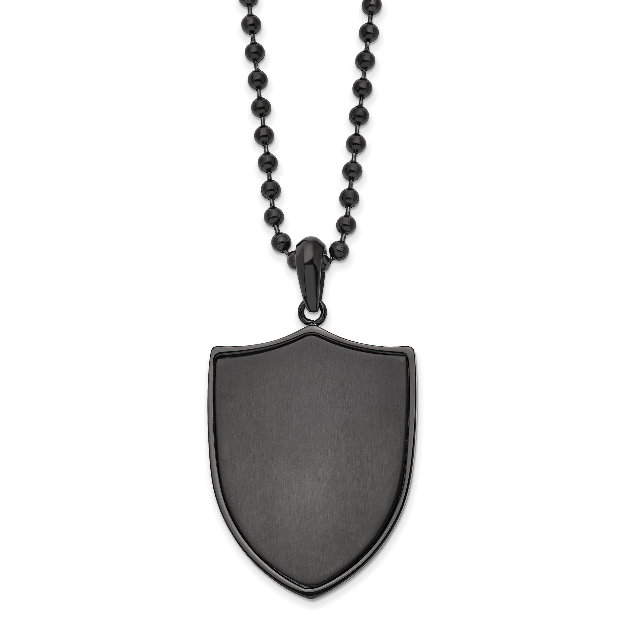 Chisel Stainless Steel Brushed and Polished Black IP-plated Shield Pendant on a 22 inch Ball Chain Necklace Main image