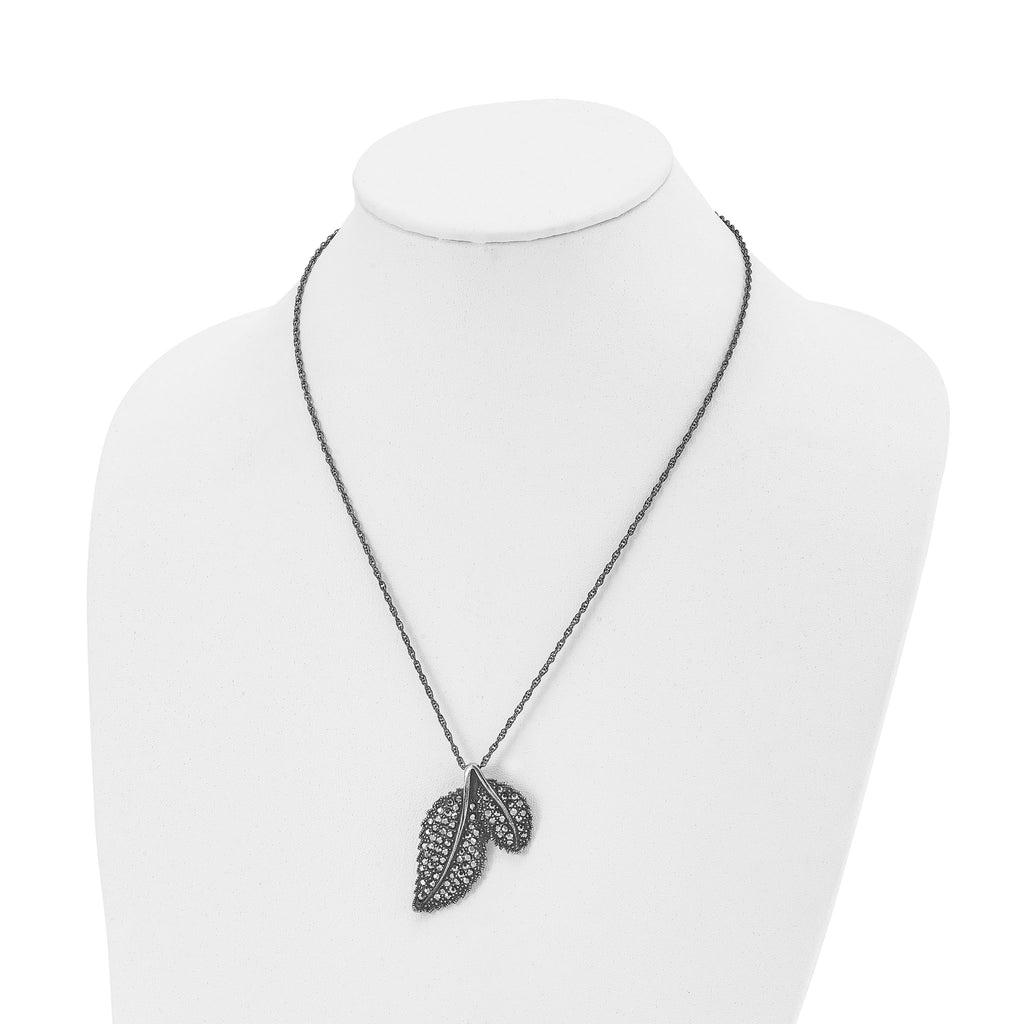 Marcasite Leaf Necklace in Stainless Steel