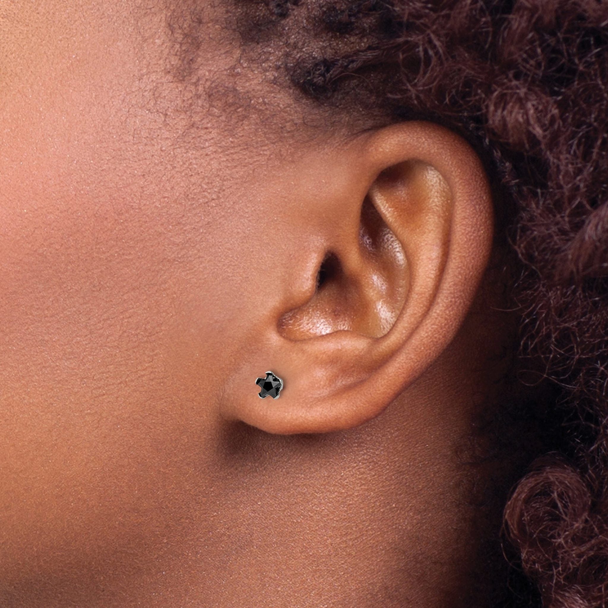 Stainless Steel Polished Star Black Cubic Zirconia Stud Earrings
