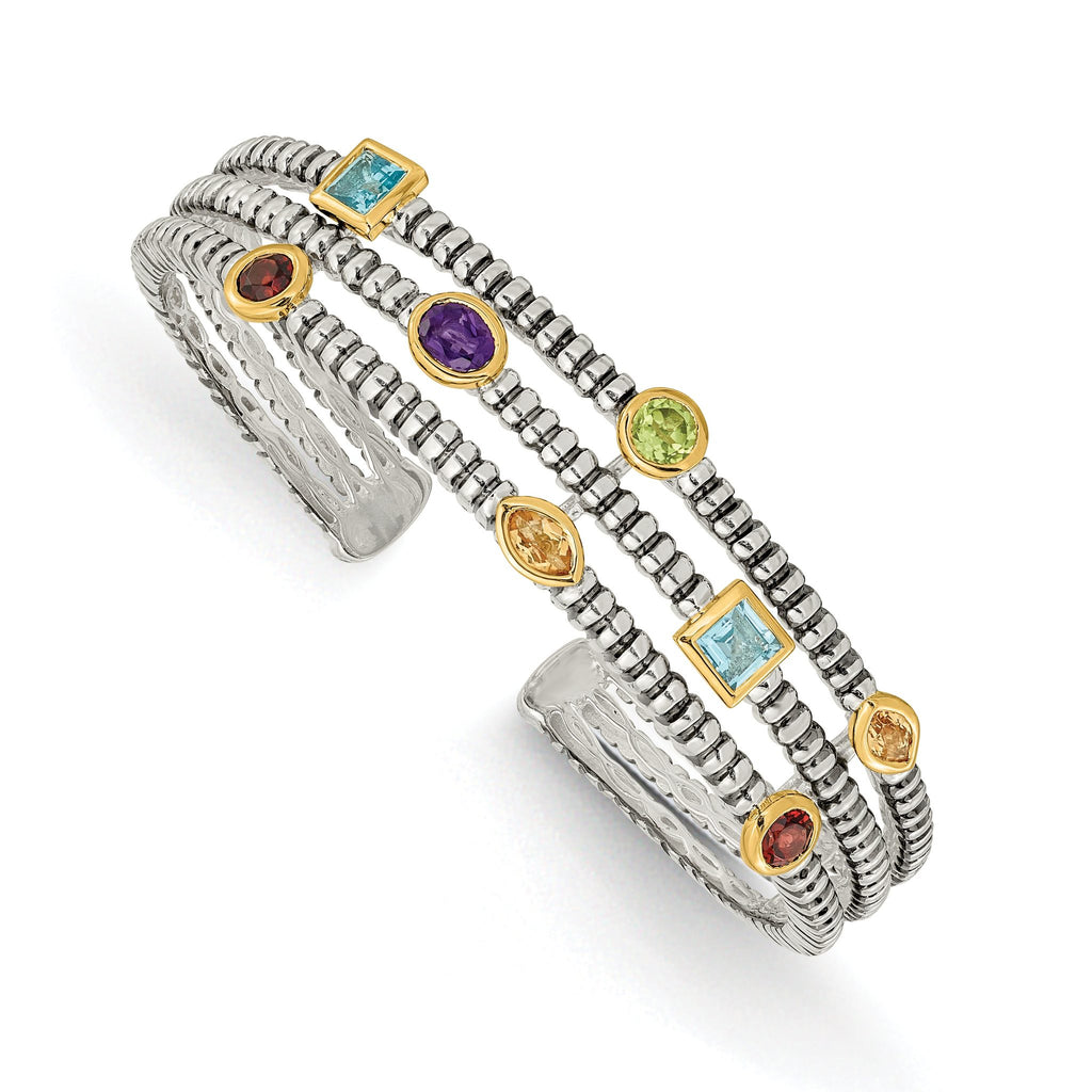 Shey Couture Sterling Silver 14K Accent Multi-Gemstone Antiqued Cuff Bracelet