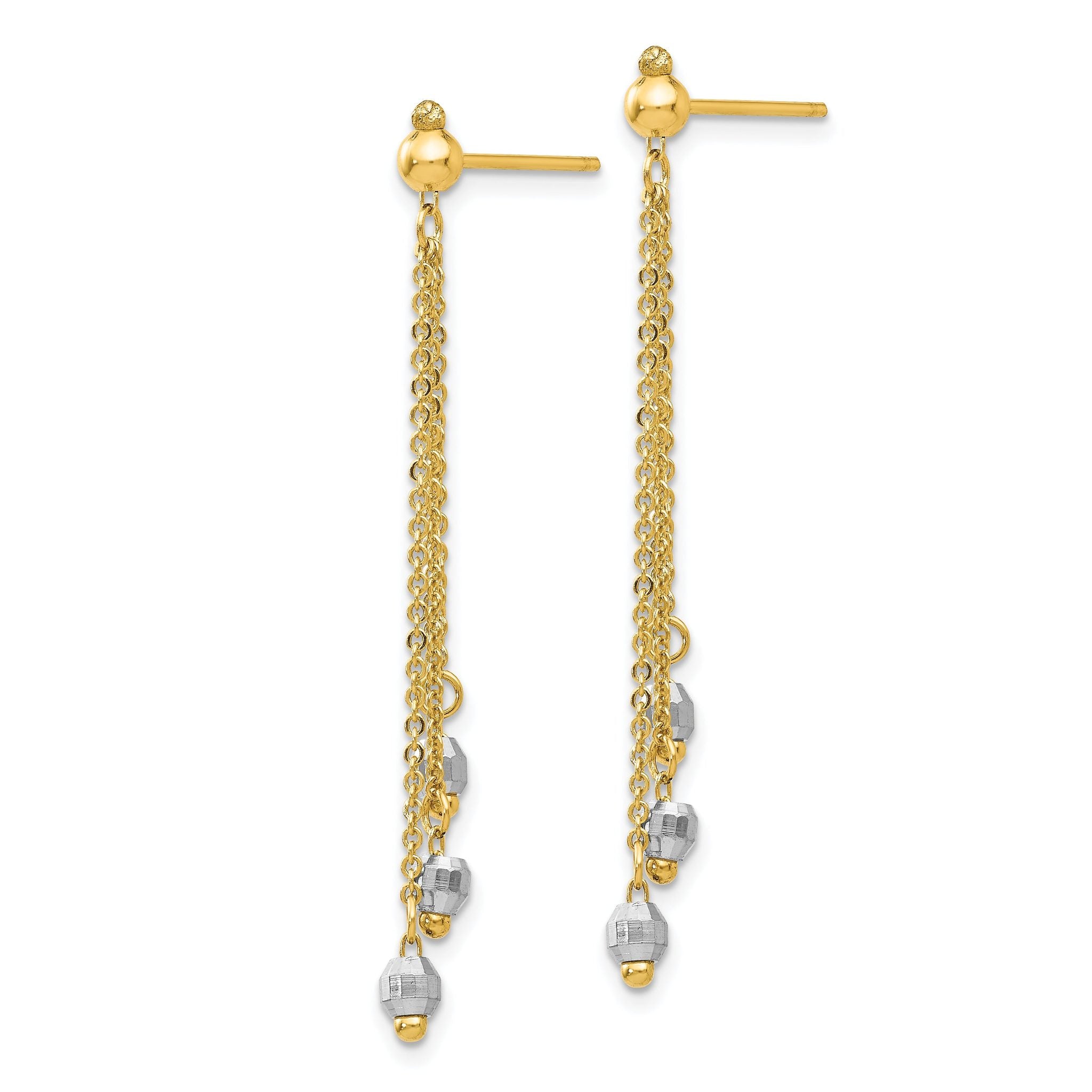 14K Two-tone Cable Chain Faceted Bead Earrings Secondary image