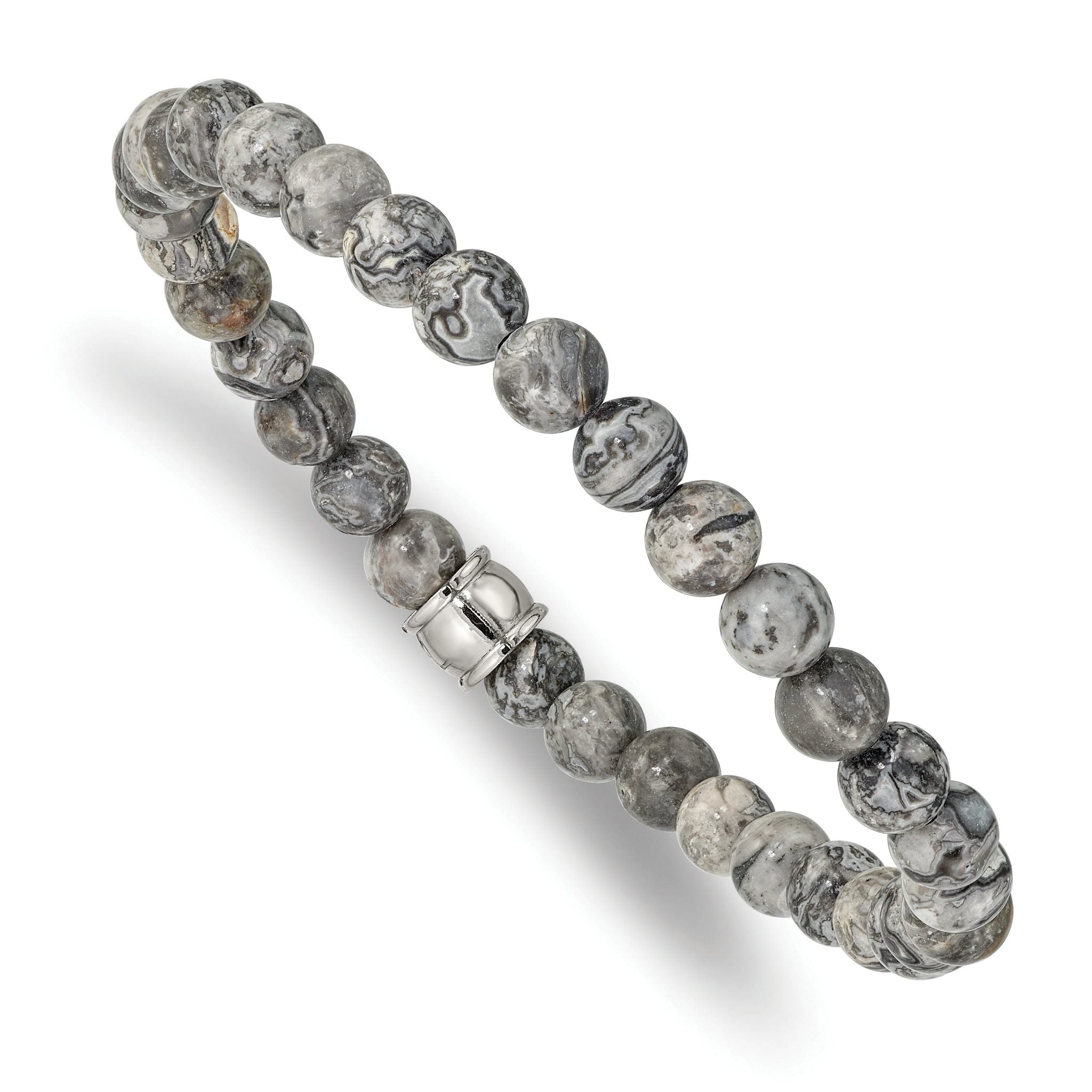 Stainless Steel Polished 6mm Grey Jasper Beaded Stretch Bracelet for Men Main image