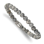 Stainless Steel Polished 6mm Grey Jasper Beaded Stretch Bracelet for Men