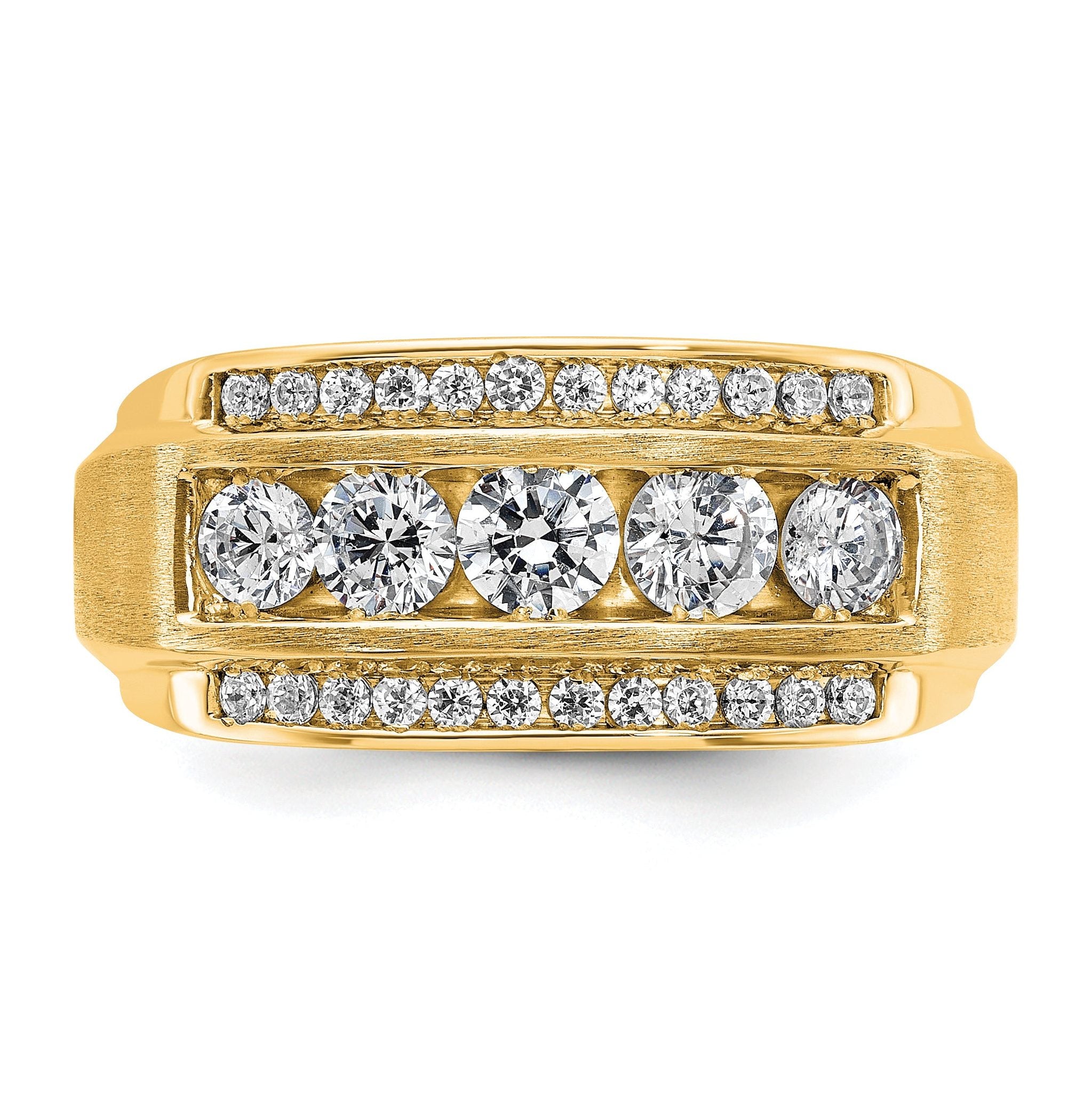 14k 1 7/8 carat Lab Grown Diamond VS/SI+ G+ Complete Polished and Satin Three Row Men's Ring