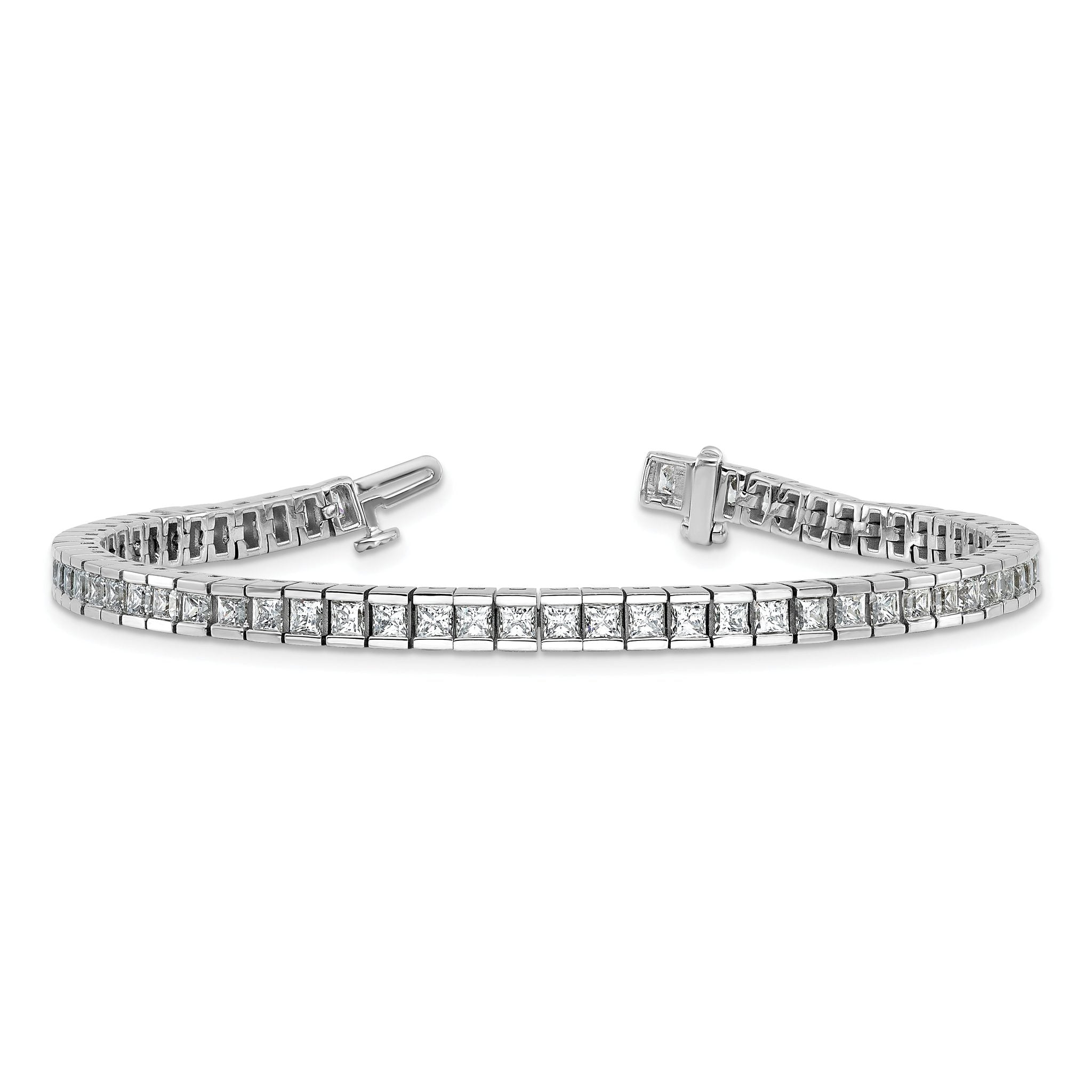 14k White Gold 7 carat Lab Grown Diamond VS+ F+ Complete Princess Bezel Set Tennis Bracelet