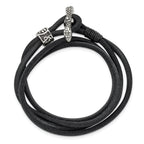 Stainless Steel Antiqued and Polished Snake Heads Black Suede Wrap Bracelet