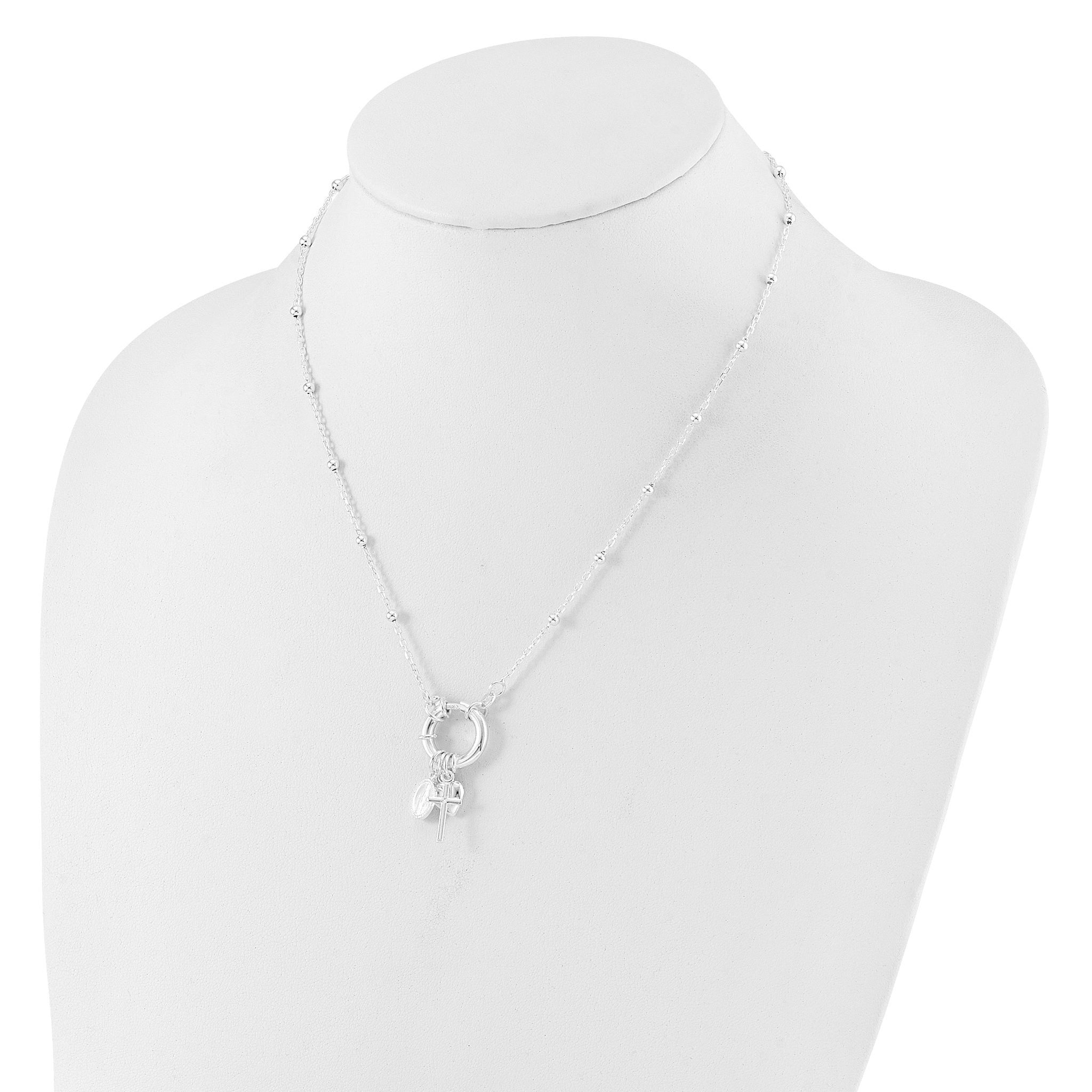 Sterling Silver Heart/Miraculous Medal/Cross Charm 18in Necklace