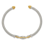 Sterling Silver Vermeil Cubic Zirconia Rope Bangle Elegant & Flexible Cuff