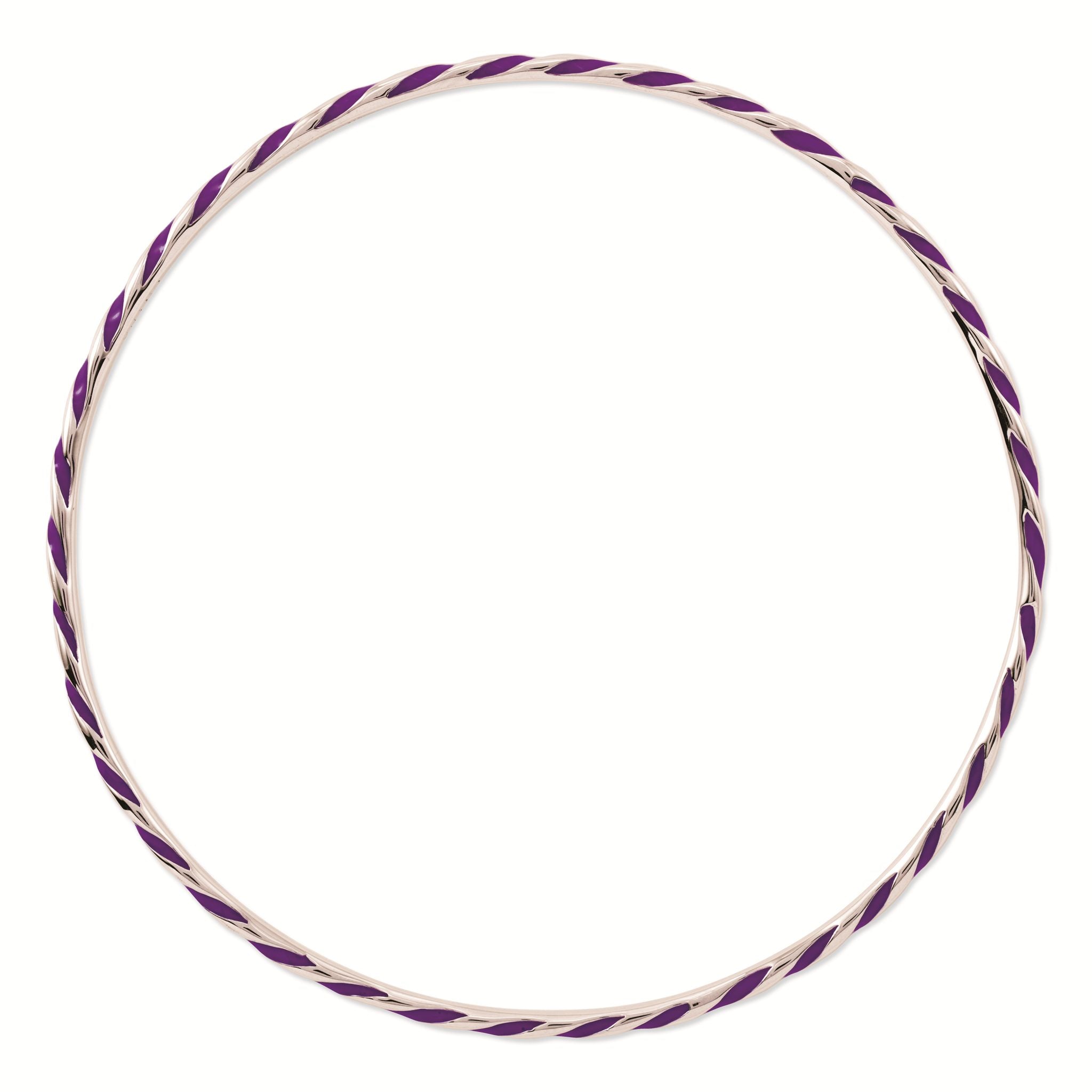 925 Sterling Silver Stackable Twisted Purple Enamel Bangle Bracelet Secondary image