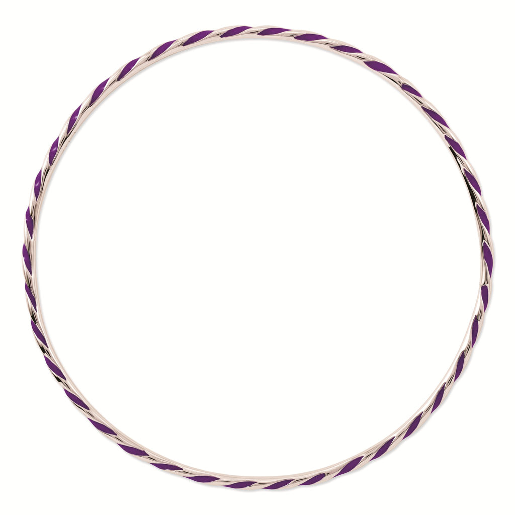 925 Sterling Silver Stackable Twisted Purple Enamel Bangle Bracelet