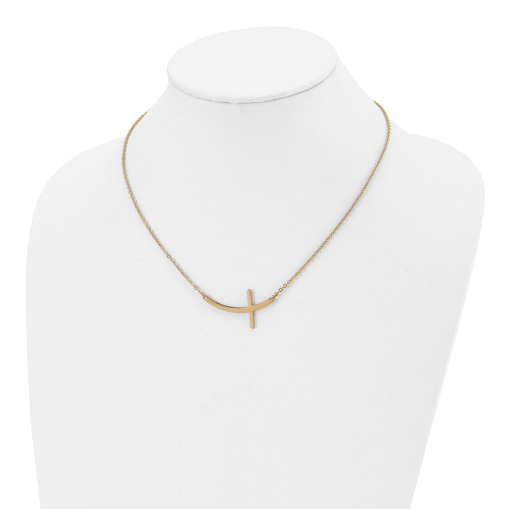 Sideways Cross Necklace in Yellow Gold-Tone Stainless Steel