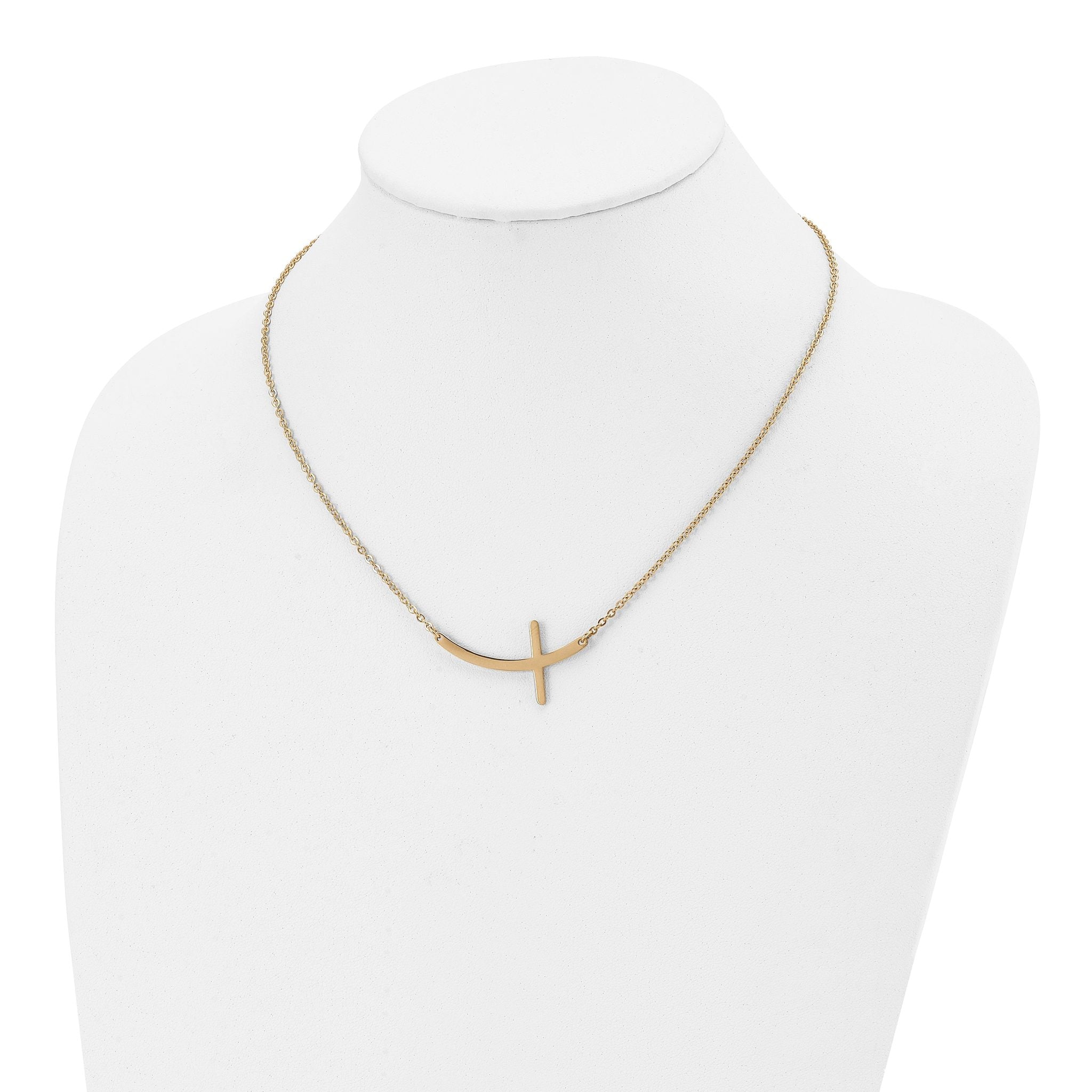 Sideways Cross Necklace in Yellow Gold-Tone Stainless Steel