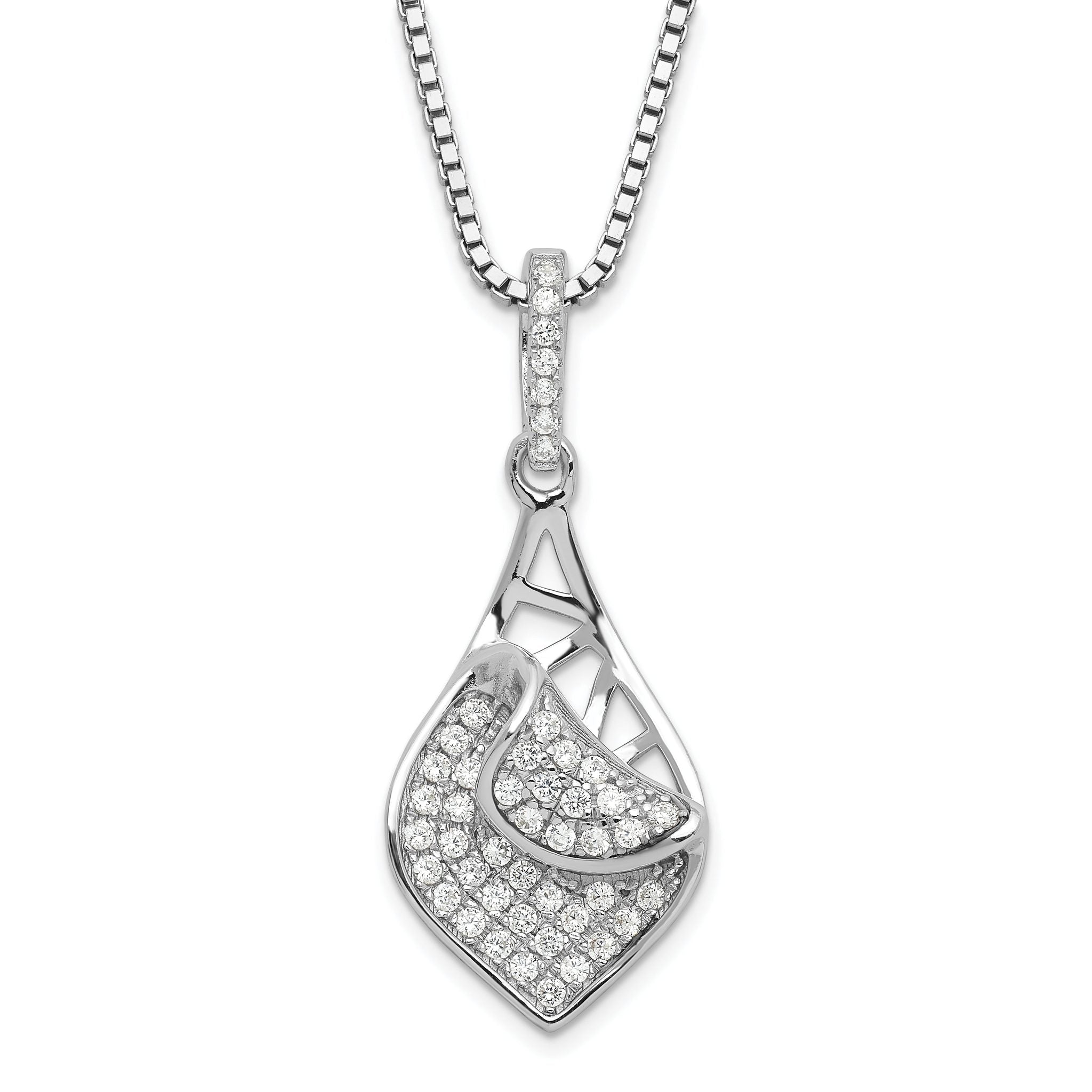 Sophia Jewelers Sterling Silver CZ Teardrop Necklace with Polished Finish Main image