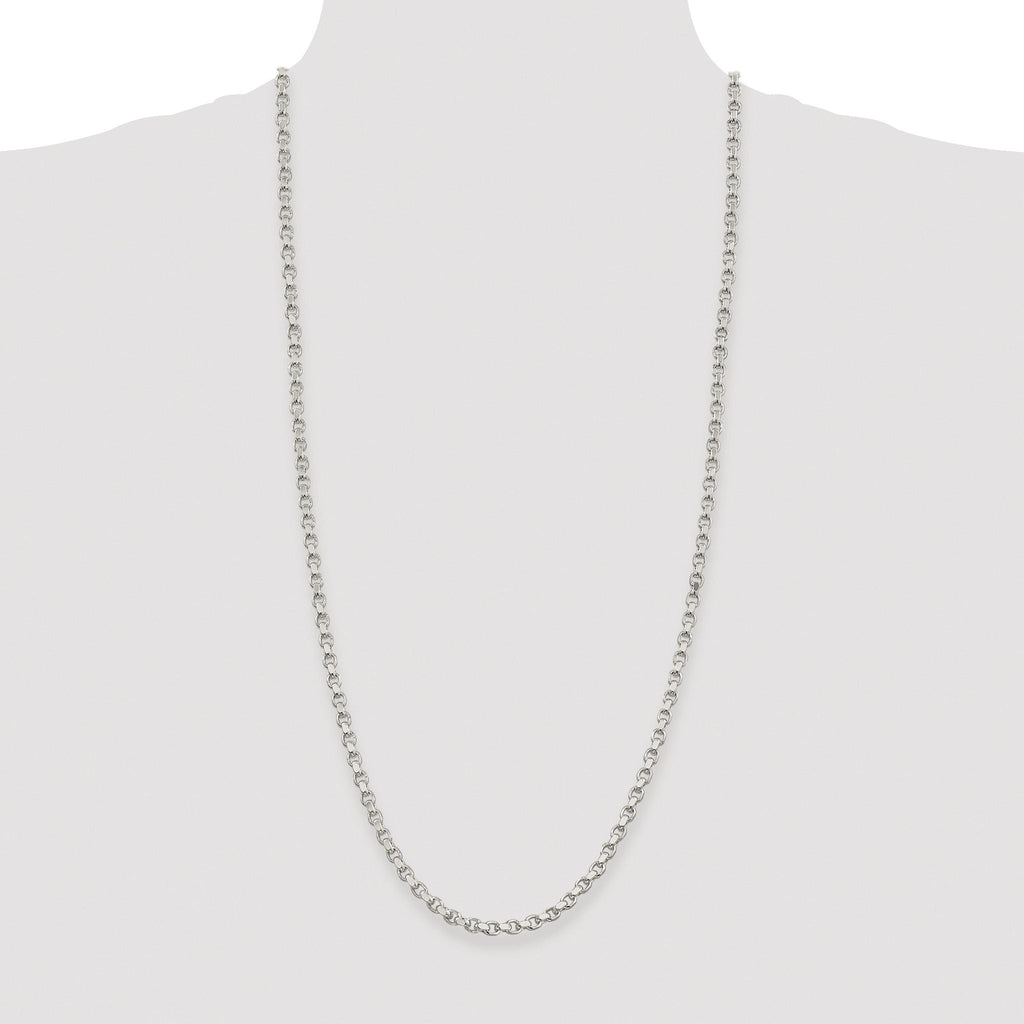 Sterling Silver Rhodium-plated 4mm Diamond-cut Rolo Chain