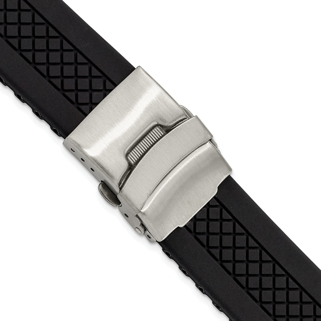 Diver's Style Watch Band in Black Silicone Rubber, 20mm