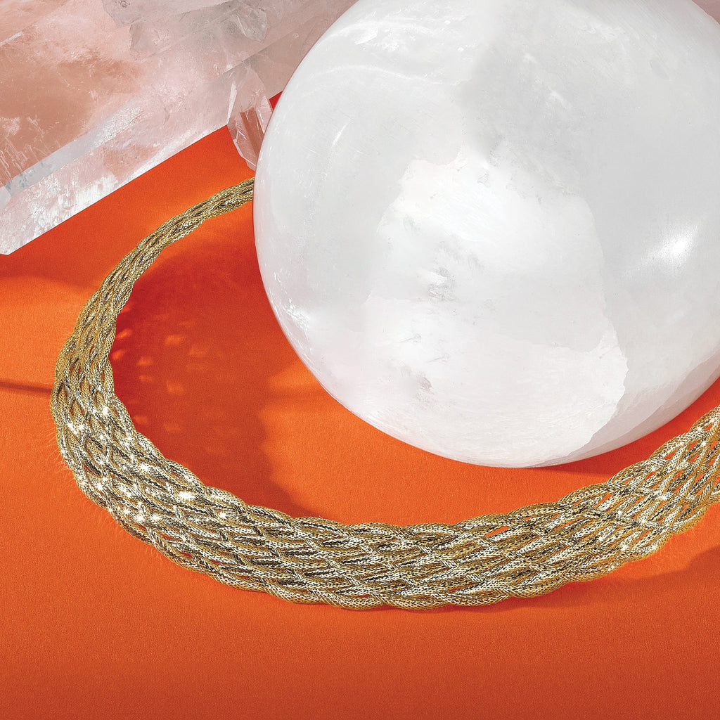 14K Polished Braided Mesh Necklace
