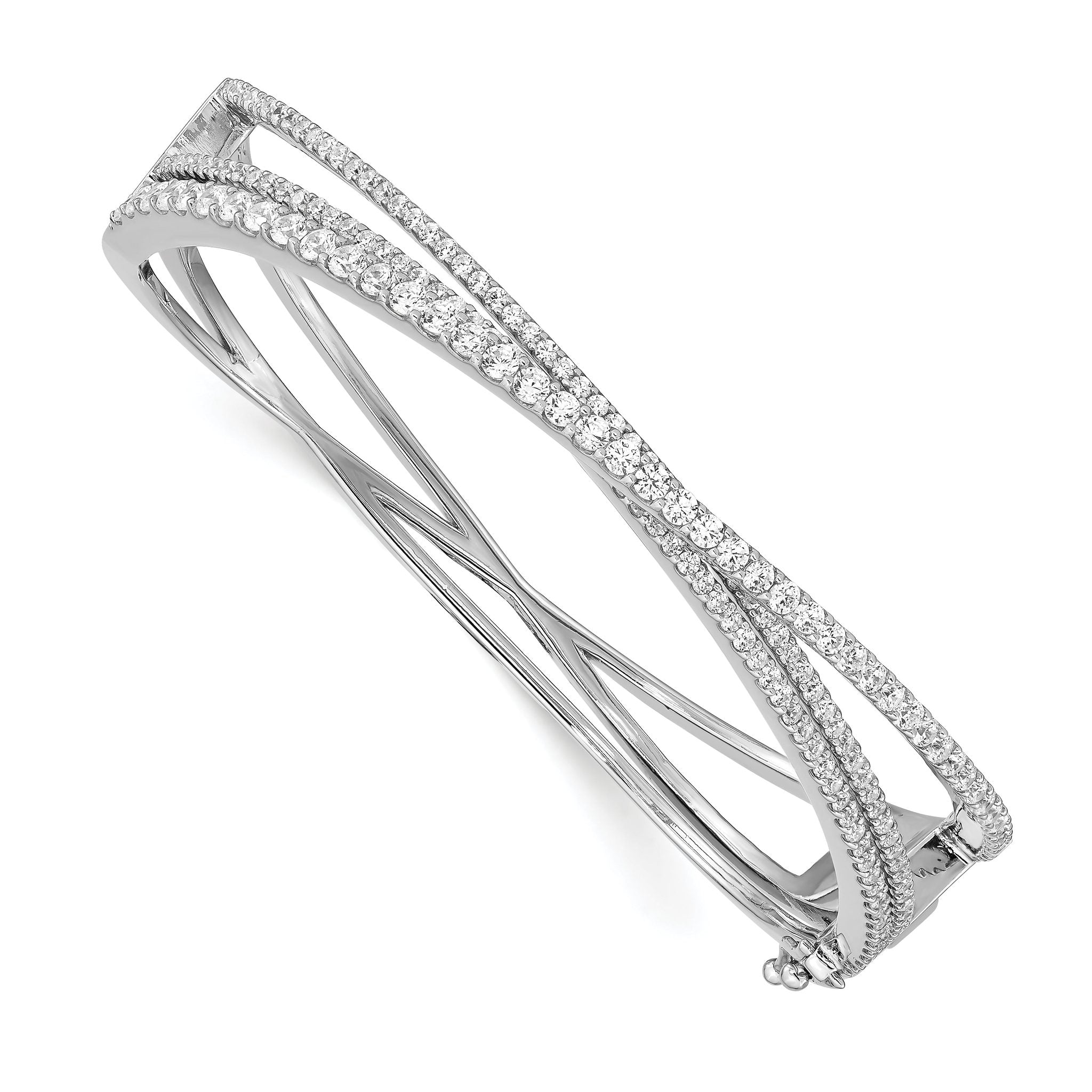 Sterling Silver Rhodium-Plated CZ CriSterling Silver CroSterling Silver Bangle Bracelet