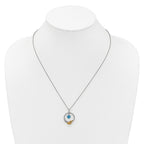 Shey Couture Sterling Silver Rhodium-plated Twisted Circle with 14k Leaf Accent Round Light Swiss Blue Topaz 18 inch with 2 inch Extension Necklace